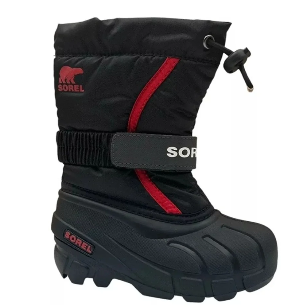 Sorel Toddler Boys Winter Snow Boots Size 9 Black Red Insulated Waterproof Shoes